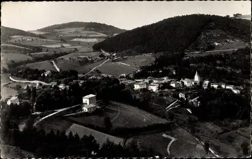 Ak Yzeron Rhône, vue panoramique du village, collines, forêt, vu du Py Froid