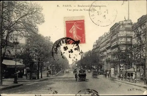 Ak Paris II. Arrondissement Bourse, Boulevard Poissonniere, vue prise du Vaudeville