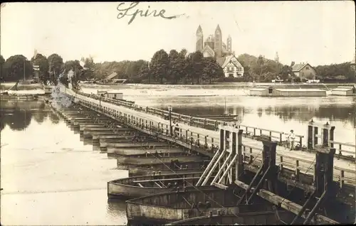 Foto Ak Speyer am Oberrhein Rheinland Pfalz, Schiffbrücke, Blick auf den Dom