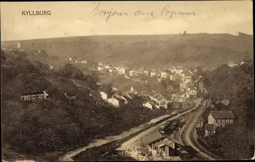 Ak Kyllburg in der Eifel Rheinland Pfalz, Panorama vom Ort, Bahnstrecke