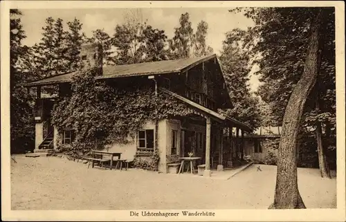 Ak Uchtenhagen Falkenberg in der Mark, Seitenblick auf die Wanderhütte