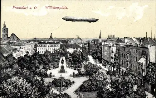 Ak Frankfurt an der Oder, Partie am Wilhelmsplatz mit Blick auf Zeppelin