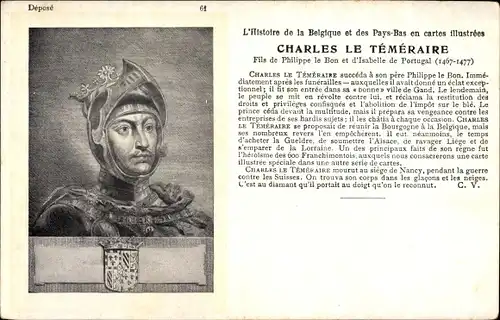 Künstler Ak Charles le Téméraire, Fils de Philippe le Bon, Histoire de la Belgique et des Pays Bas