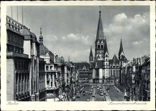 Ak Berlin Charlottenburg, Tauentzienstraße mit Kirche, Panorama
