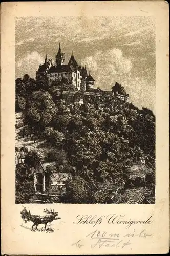 Künstler Ak Jander, Franz, Wernigerode am Harz, Schloss Wernigerode, Parnorama