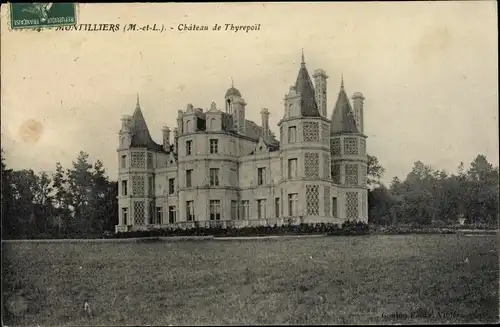 Ak Montilliers Maine et Loire Château de Thyrepoil, vue générale, pelouse