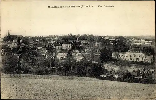 Ak Montfaucon sur Moine Maine et Loire, vue générale de la ville, pris du champ