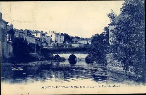 Ak Montfaucon sur Moine Maine et Loire, le Pont de Moire, vue partielle de la ville