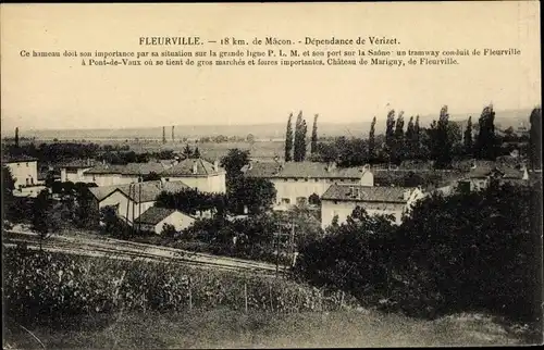 Ak Fleurville Saône et Loire, Dependance de Verizet, Blick auf den Ort, Bahnschienen