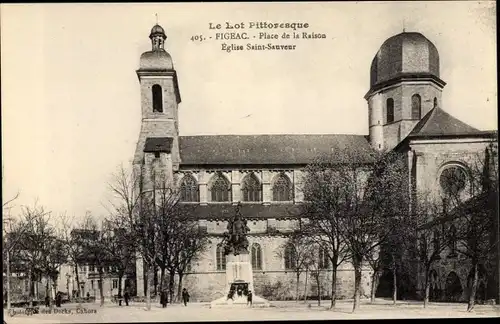 Ak Figeac Lot, Place de la Raison, Eglise Saint Sauveur