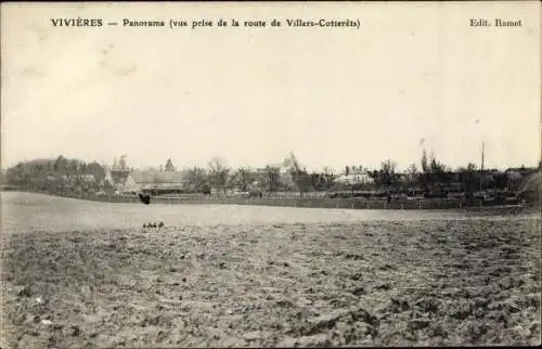 Ak Vivieres Aisne, Panorama, vue prise de la route de Villers Cotterets