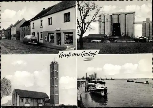 Ak Godorf Köln, Kirche, Anleger, Fabrik, Rewe