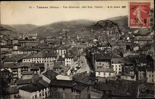 Ak Tarare Rhône, vue générale d'en haut, côté Sud, Centre