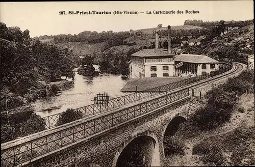 Ak St. Priest Taurion Haute Vienne, La Cartonnerie des Roches, Eisenbahnschienen