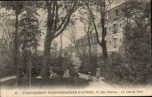 Ak Paris XVI., Rue Boileau, un coin du Parc, Etablissement Hydrotherapique d'Auteuil