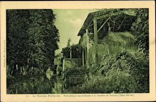 Ak Garrette de Sansais Deux-Sèvres, Marais Poitevin, Habitations maraichines