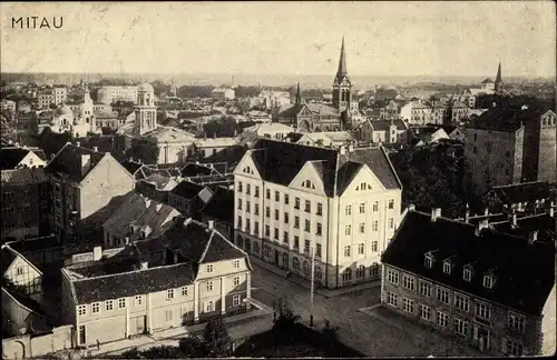 Ak Jelgava Mitau Lettland, Blick über die Dächer der Stadt, Kirche