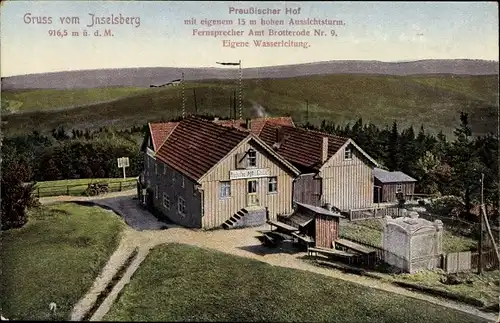 Ak Brotterode Trusetal in Thüringen, Inselberg, Preußischre Hof mit Aussichtsturm