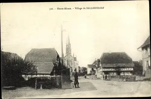 Ak Ballersdorf Elsass Haut Rhin, Kirche, Wachposten, Stadtbild