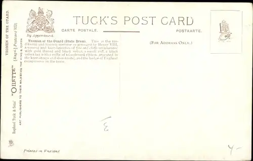 Künstler Ak Yeoman of the guard, State dress, Portrait