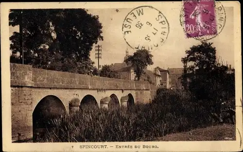 Ak Spincourt Lothringen Meuse, Entree du Bourg, Brücke