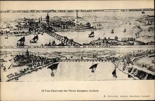 Künstler Ak Jargeau Loiret, Historisches Bild der Stadt