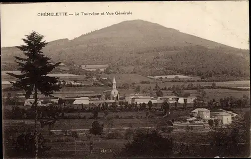 Ak Chénelette Rhône, Le Tourvéon, vue générale de lieu, eglise