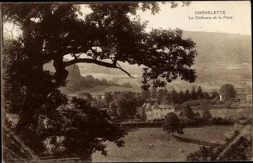 Ak Chénelette Rhône, Le Château et le Parc, vue d'en haut