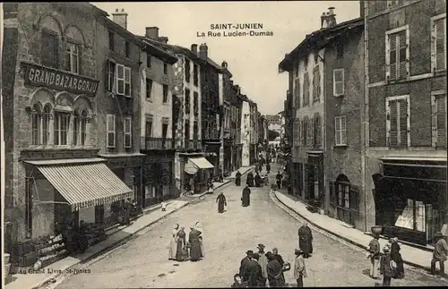 Ak Saint Junien Haute Vienne, La Rue Lucien Dumas, Grand Bazar Gorju