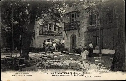 Ak Paris XVI., Bois de Boulogne, Le Pré Catelan Restaurant, terrasse, transport de vins, chevaux