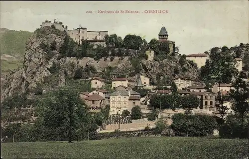 Ak Cornillon Loire, chateau, rocher, Vue générale