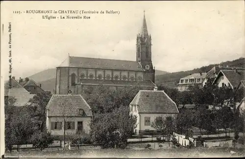 Ak Rougemont le Chateau Territoire de Belfort, L'Eglise, La Nouvelle Rue