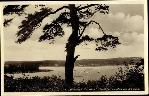 Ak Berlin Zehlendorf Wannsee, Ausblick auf die Havel vom Restaurant Blockhaus Nikolskoe