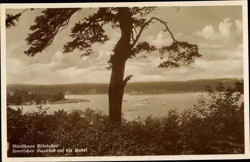 Ak Berlin Zehlendorf Wannsee, Blockhaus Nikolskoe, Ausblick auf die Havel