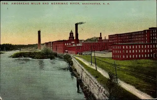 Ak Manchester New Hampshire USA, Amoskeag Mills and Merrimac River
