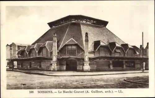 Ak Soissons Aisne, Le Marche Couvert, Markthalle