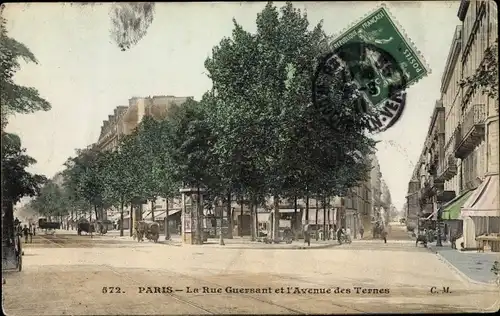 Ak Paris XVII., La Rue Guersant et l'Avenue des Ternes