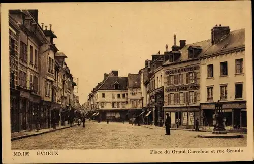 Ak Évreux Eure, Place du Grand Carrefour et rue Grande