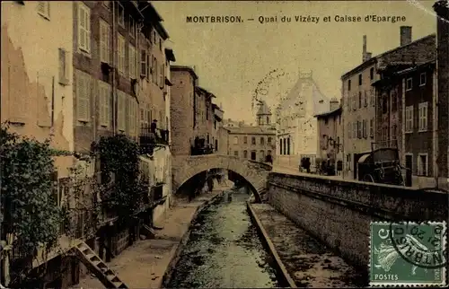 Ak Montbrison Loire, Quai du Vizezy et Caisse d'Epargne