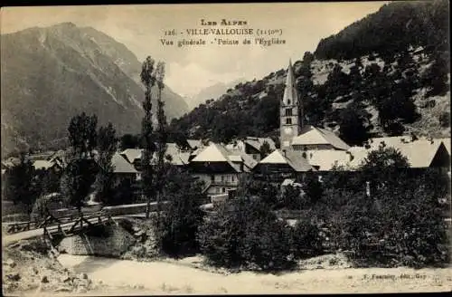 Ak Ville Vallouise Hautes Alpes, Vue générale, Pointe de l'Eyglière