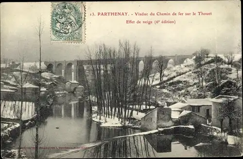 Ak Parthenay Deux-Sèvres, Viaduc du Chemin de fer sur le Thouet, Effet de neige