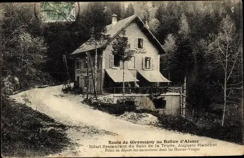 Ak Giromagny Territoire de Belfort, Route au Ballon d'Alsace, Hotel du Saut de la Truite