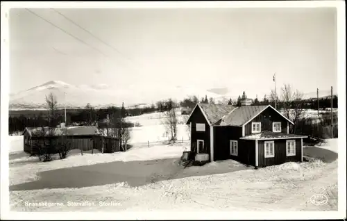 Ak Storlien Schweden, Snasabögarna, Storvallen, Gebäude, Berge, Winteransicht