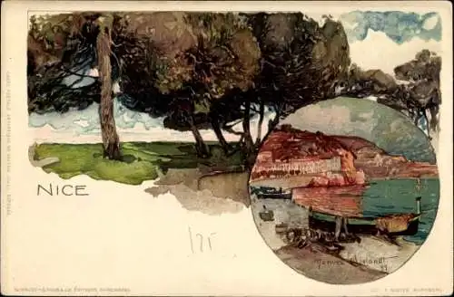 Künstler Litho Wielandt, Manuel, Nice Nizza Alpes Maritimes, Strandszene