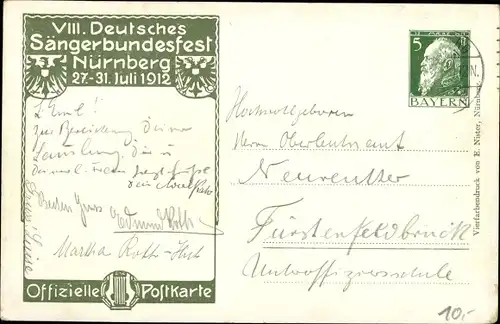 Ganzsachen Künstler Ak Bankel, Nürnberg, 8. Dt. Sängerbundesfest 1912