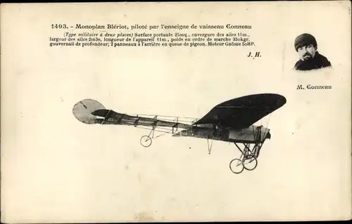 Ak Monoplan Blériot, piloté par l'enseigne de vaisseau Conneau, Flugpionier