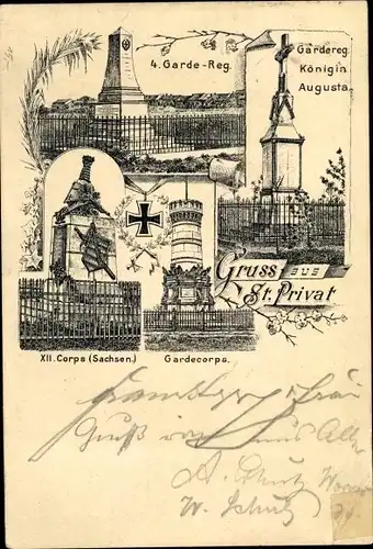 Vorläufer Litho Gravelotte Lothringen Moselle, Kriegerdenkmäler, 4. Garde Regt, XII. Korps Sachsen