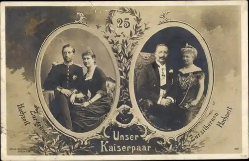 Passepartout Ak Deutsches Kaiserpaar, Grüne Hochzeit, Silberne Hochzeit, 25 Jahre