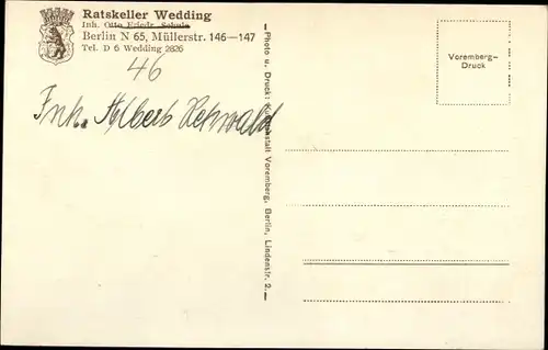 Ak Berlin Wedding, Ratskeller, Müllerstraße 146-147