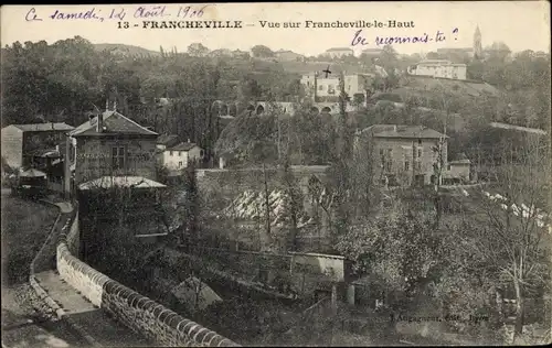 Ak Francheville Rhône, vue sur Francheville le Haut, Café Restaurant Pont